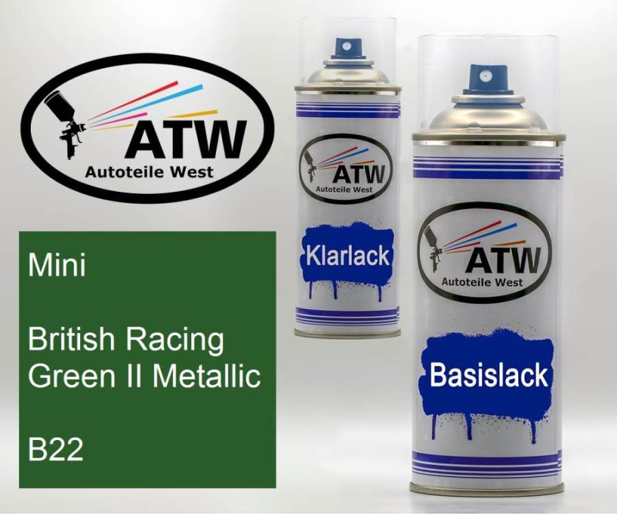 Mini, British Racing Green II Metallic, B22: 400ml Sprühdose + 400ml Klarlack - Set, von ATW Autoteile West.